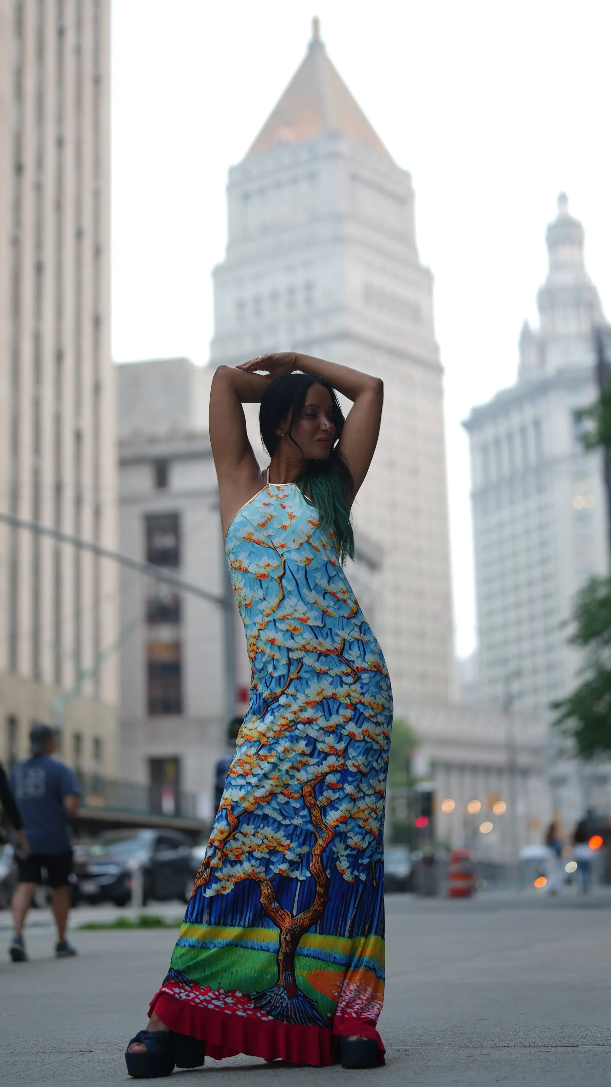 "Around the World" Lily FlyAway Long Dress, Sakura