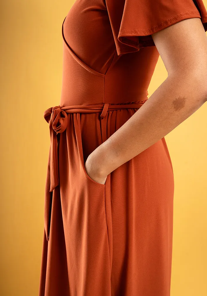 Ramsey Plain Rust Midi Dress