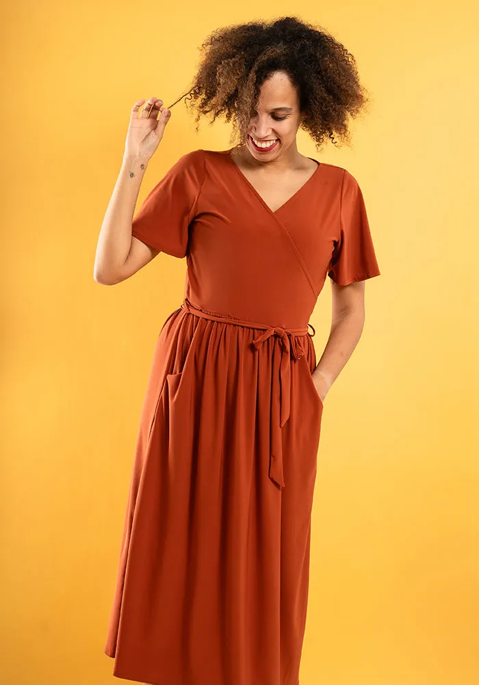 Ramsey Plain Rust Midi Dress