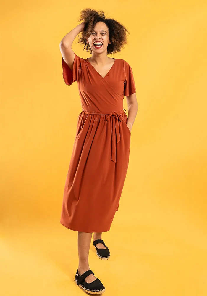 Ramsey Plain Rust Midi Dress