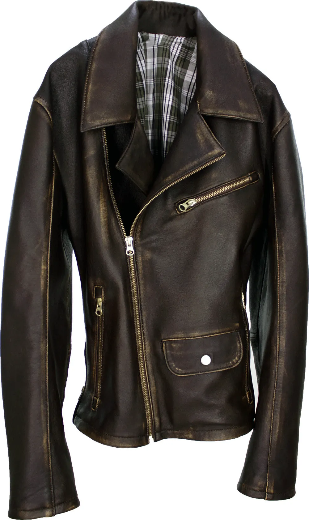 Rebel Gold Leather Jacket Cafe Aged Lambskin Distressed Brown