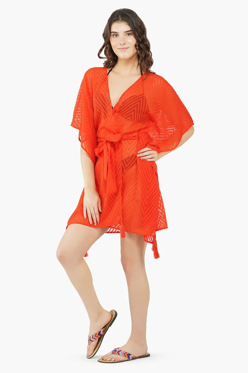 Red Front Open Cover Up Kimono