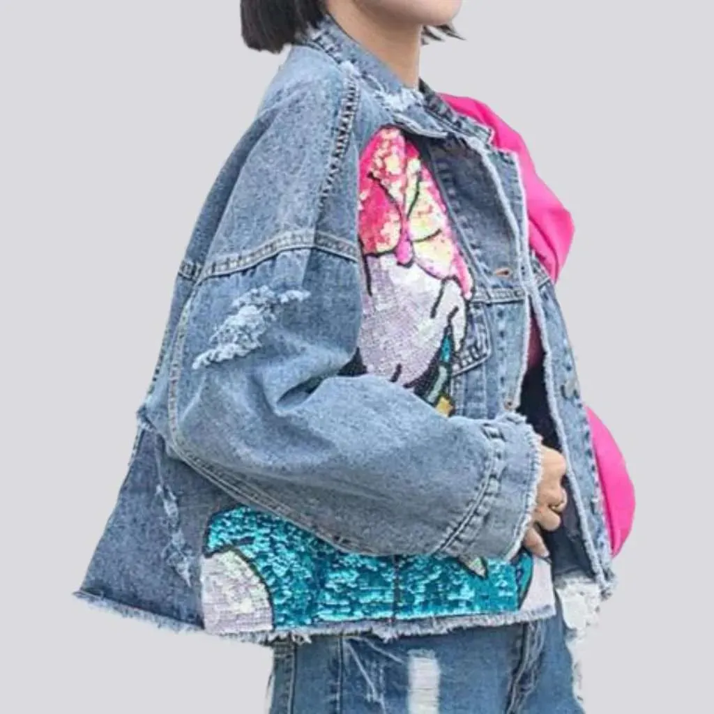 Ribbon jean jacket for women