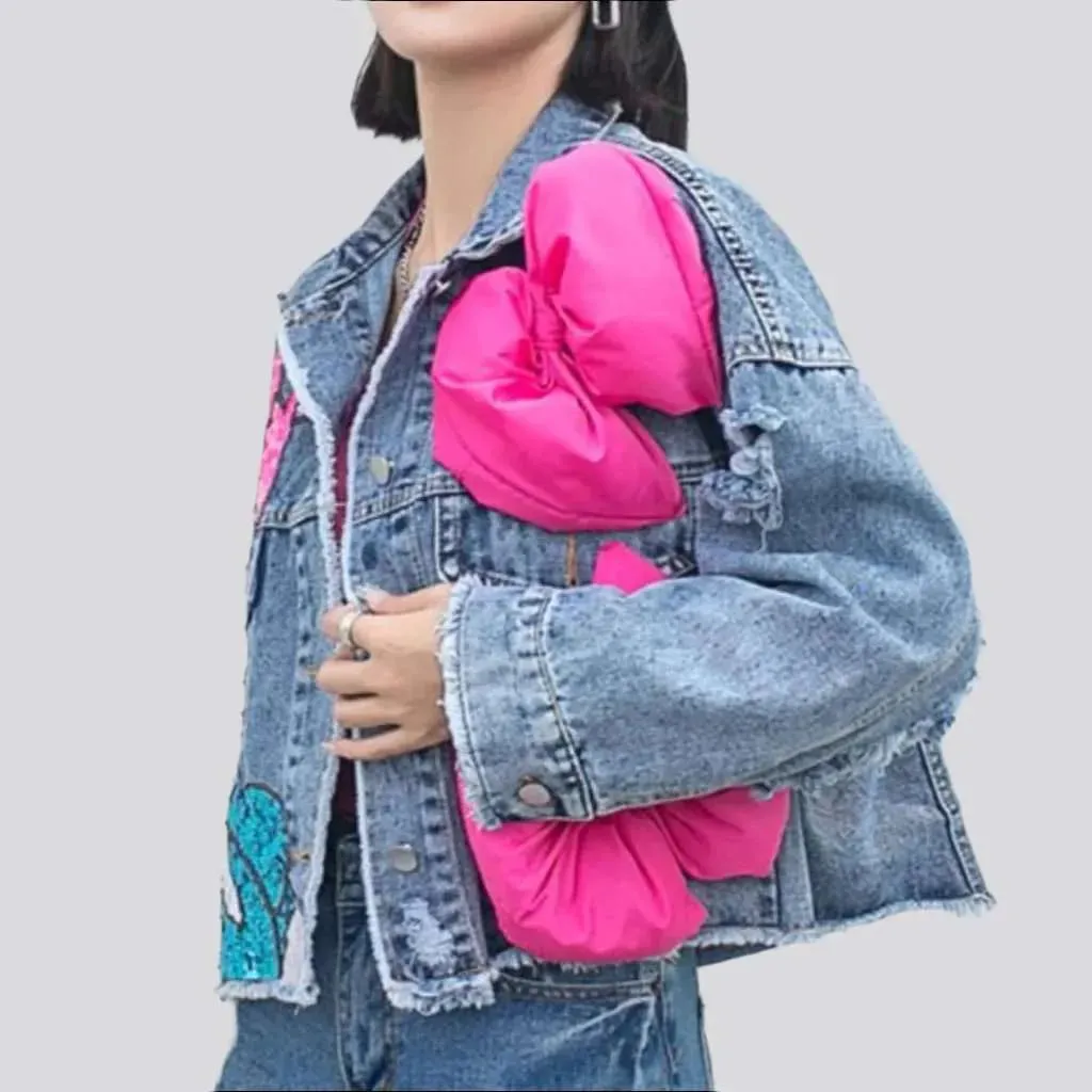 Ribbon jean jacket for women