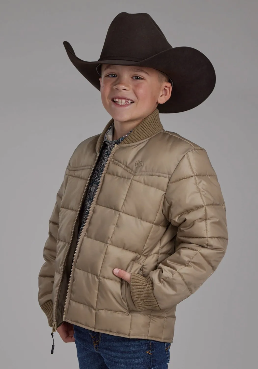 Roper Kids Boys Poly Fill Western Khaki 100% Polyester Softshell Jacket