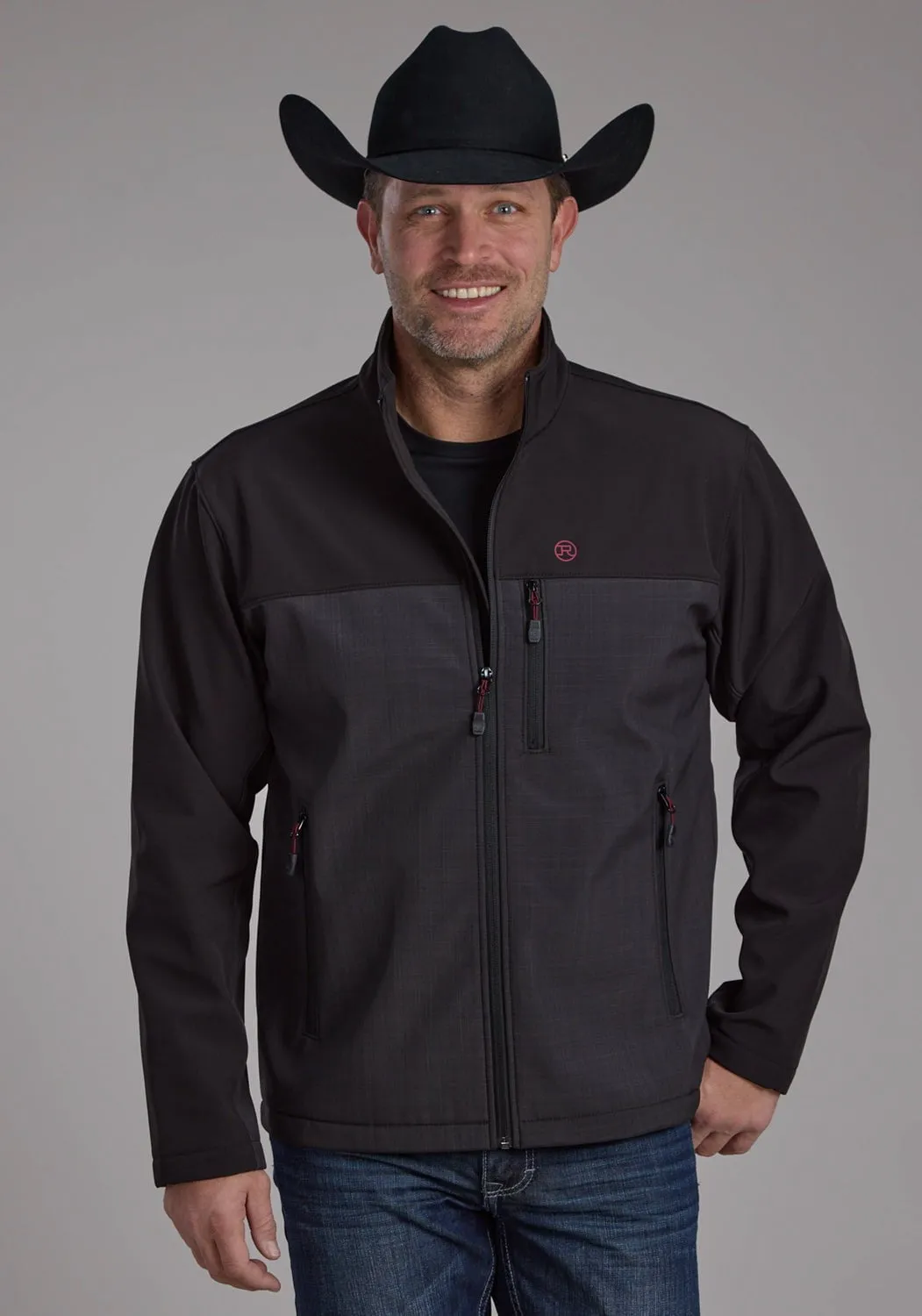 Roper Mens Technical Zip Gray/Black Polyester Softshell Jacket