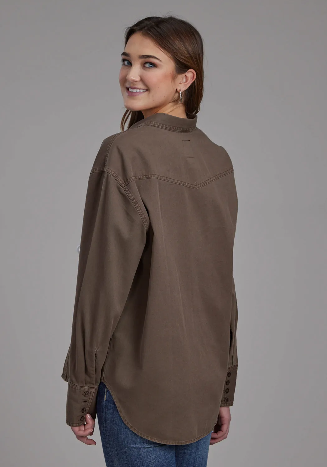 Roper Womens Pigment Dyed Oversized Brown 100% Cotton Cotton Jacket