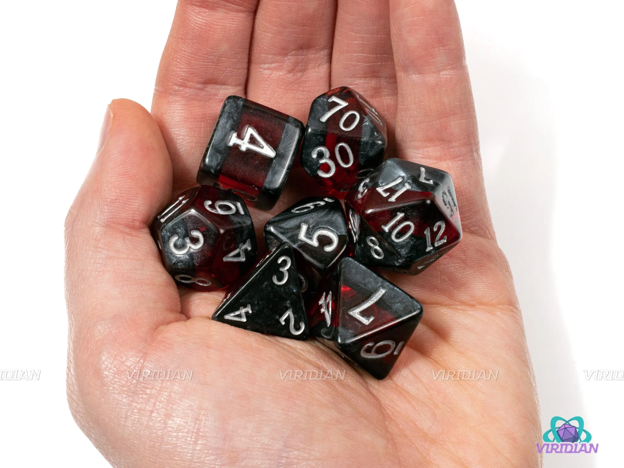 Ruby Mine | Red & Gray Acrylic Dice Set (7) | Dungeons and Dragons (DnD)