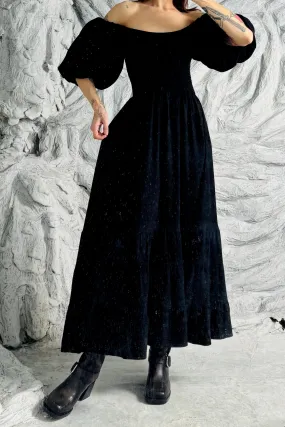 SAMPLE #365 - S Black Puff Sleeve Linen Maxi Dress