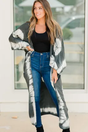 Savor The Chic Charcoal Gray Tie Dye Kimono