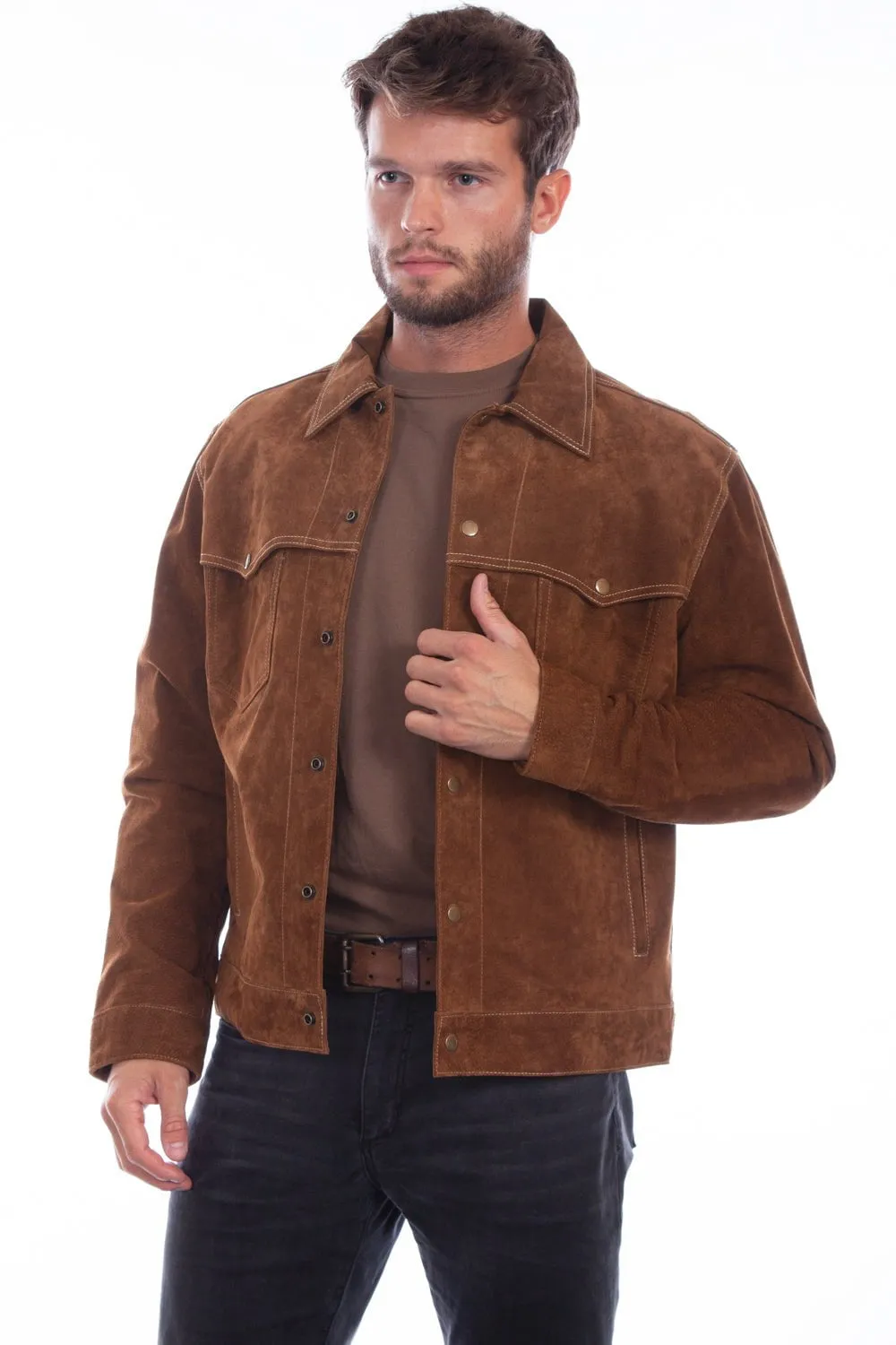 Scully Mens Modified Jean Cafe Brown Leather Leather Jacket