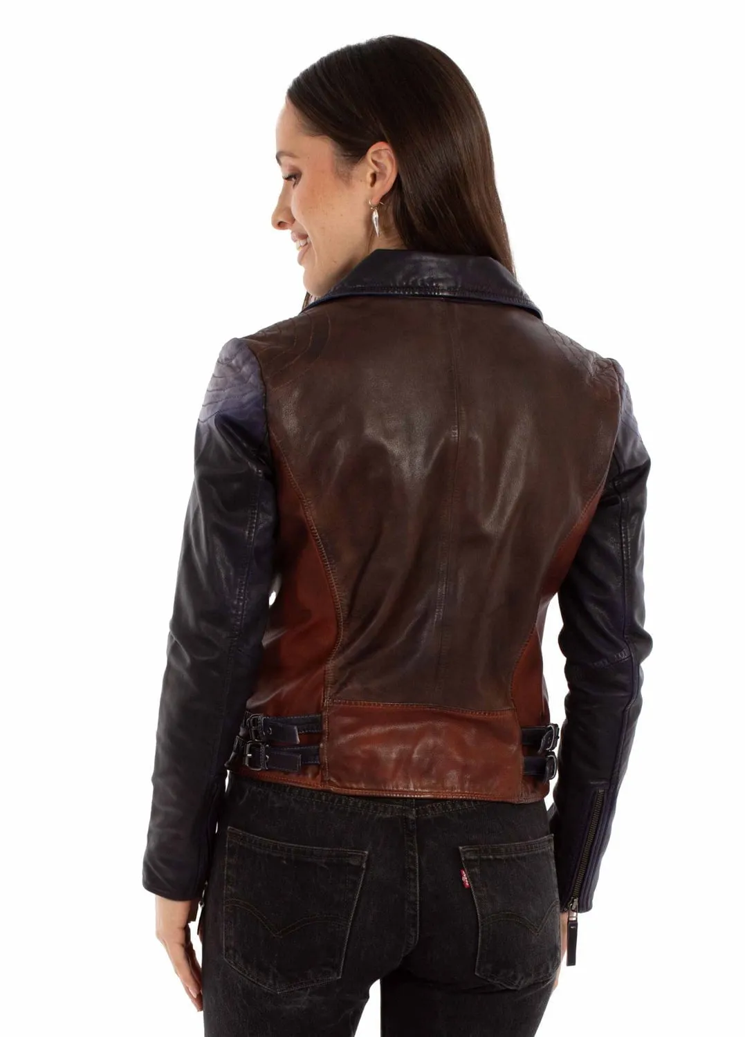 Scully Womens Asymmetric Motorcycle Vintage Brown Leather Leather Jacket