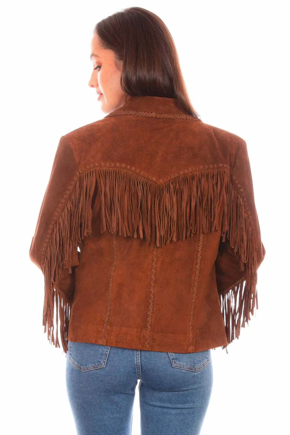 Scully Womens Cowgirl Fringe Cafe Brown Leather Leather Jacket