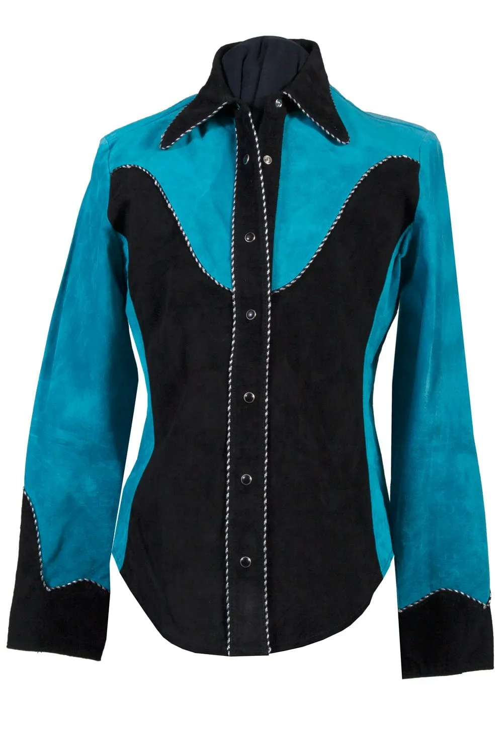 Scully Womens Two Tone Western Black/Blue Leather Leather Jacket