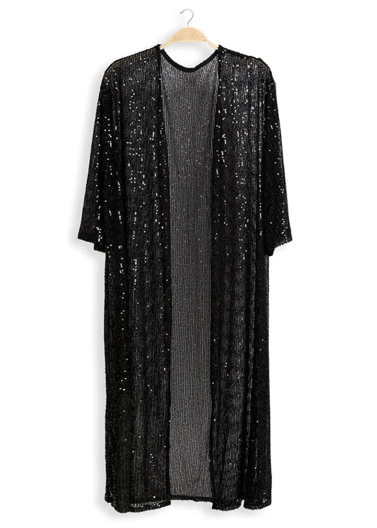 Shine On Black Sequin Kimono