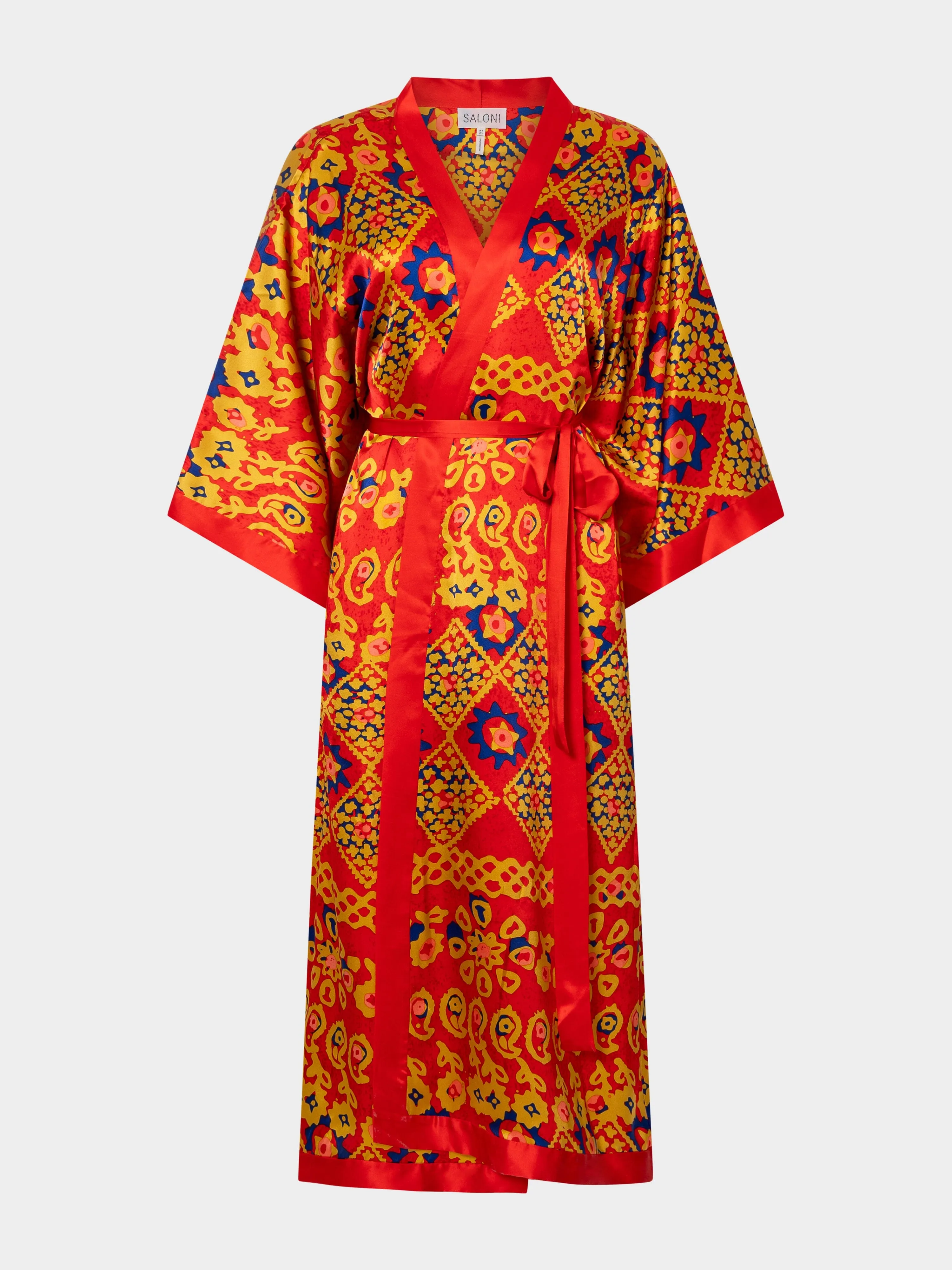 Silk Kimono Robe in Ruby Batik