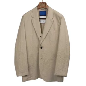 Single breasted jacket in beige cotton seersucker