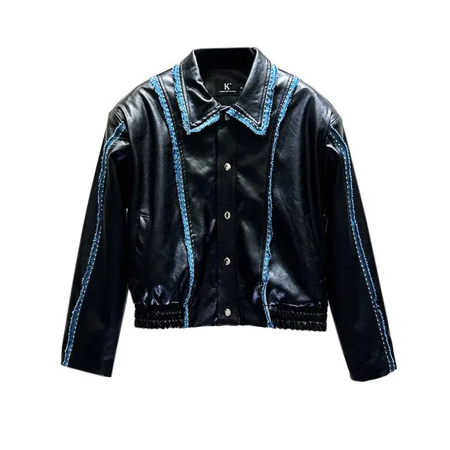 Solid Black Patchwork Splicing Jacket