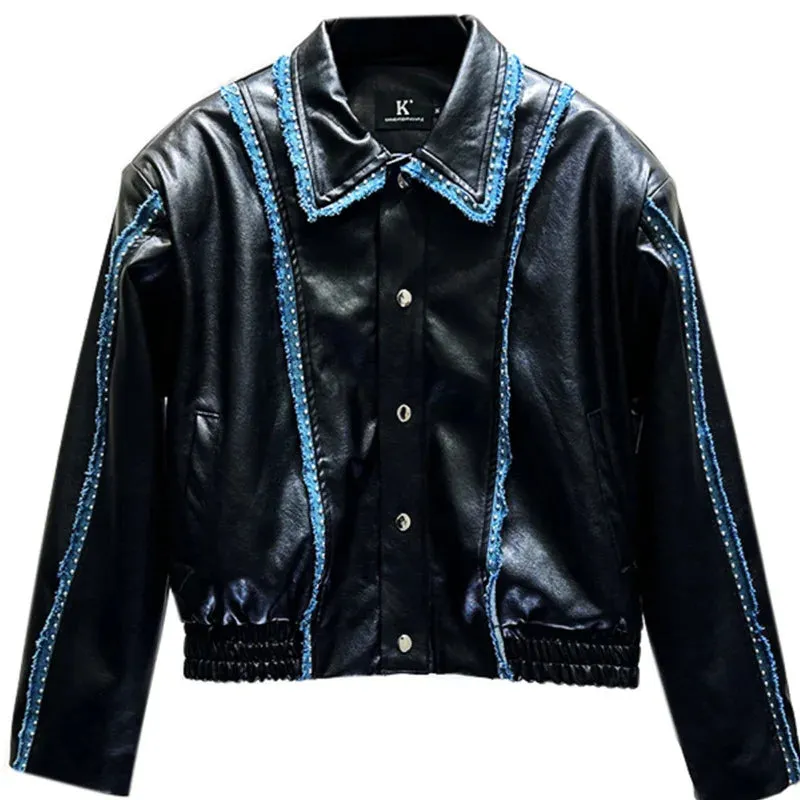 Solid Black Patchwork Splicing Jacket