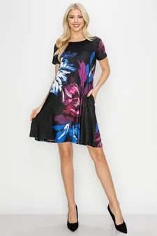 Splashes of Deep Hues Floral Printed Dress