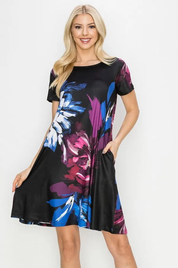 Splashes of Deep Hues Floral Printed Dress