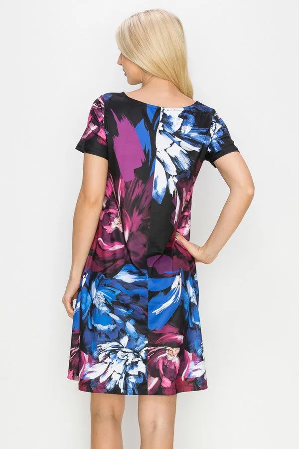 Splashes of Deep Hues Floral Printed Dress