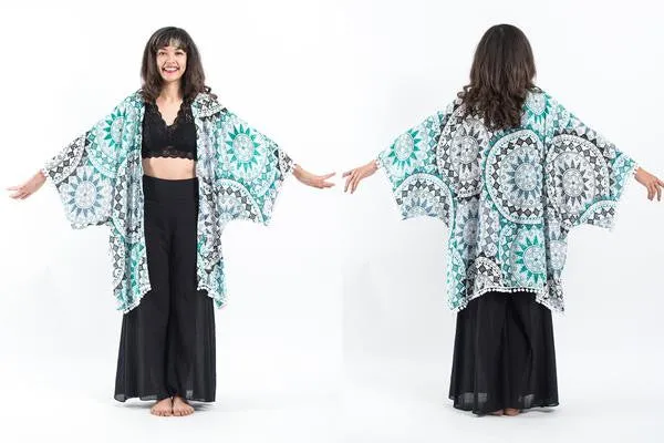 Star Mandalas Kimono Cardigan in Green