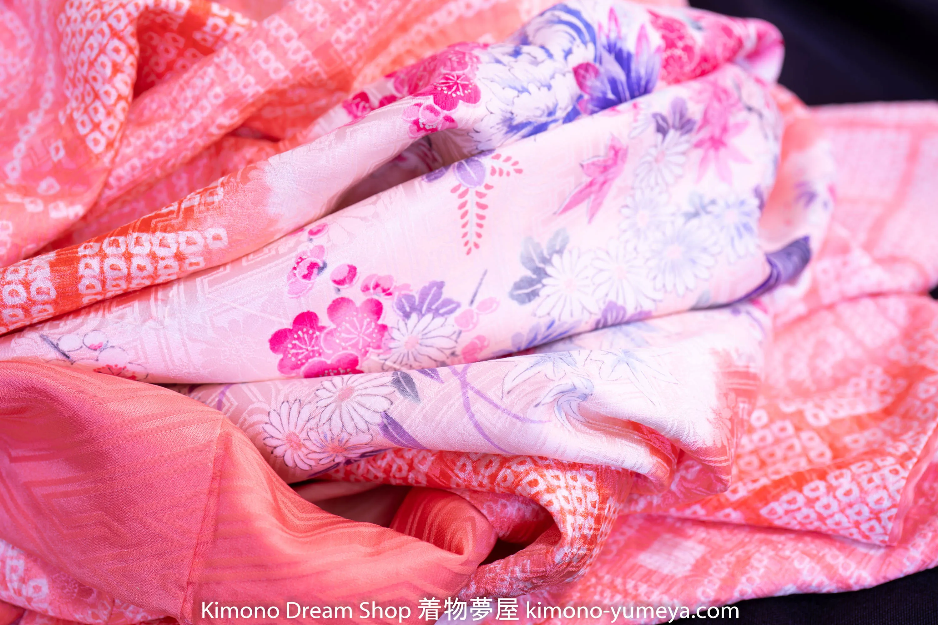 Stunning Pink Shibori Furisode - Hand Painted Botan Peonies Chrysanthemum Koto Instrument Wedding