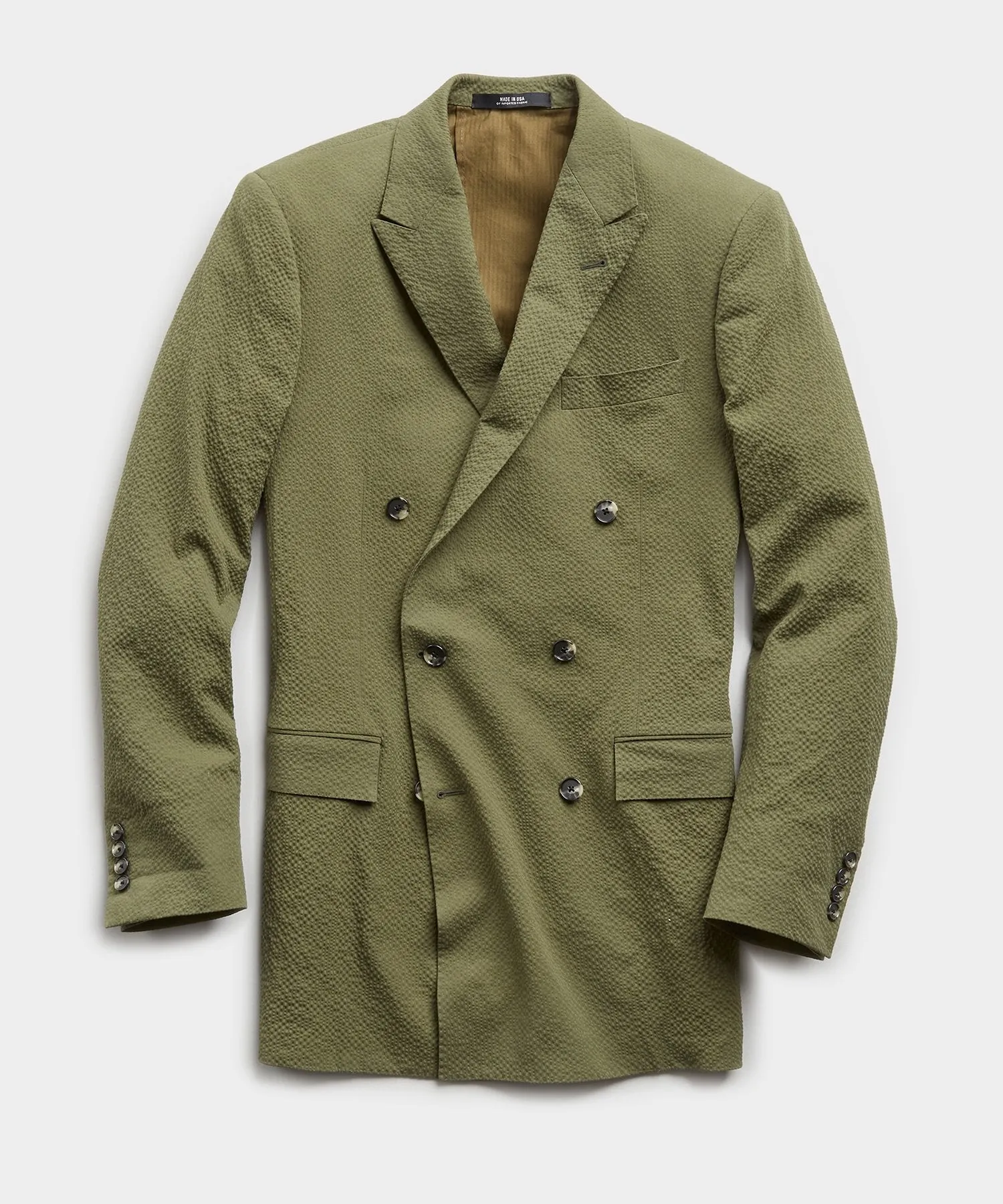 Sutton Double Breasted Seersucker Suit Jacket in Olive