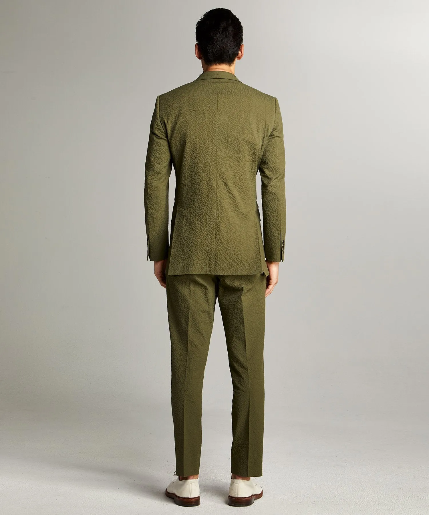 Sutton Double Breasted Seersucker Suit Jacket in Olive