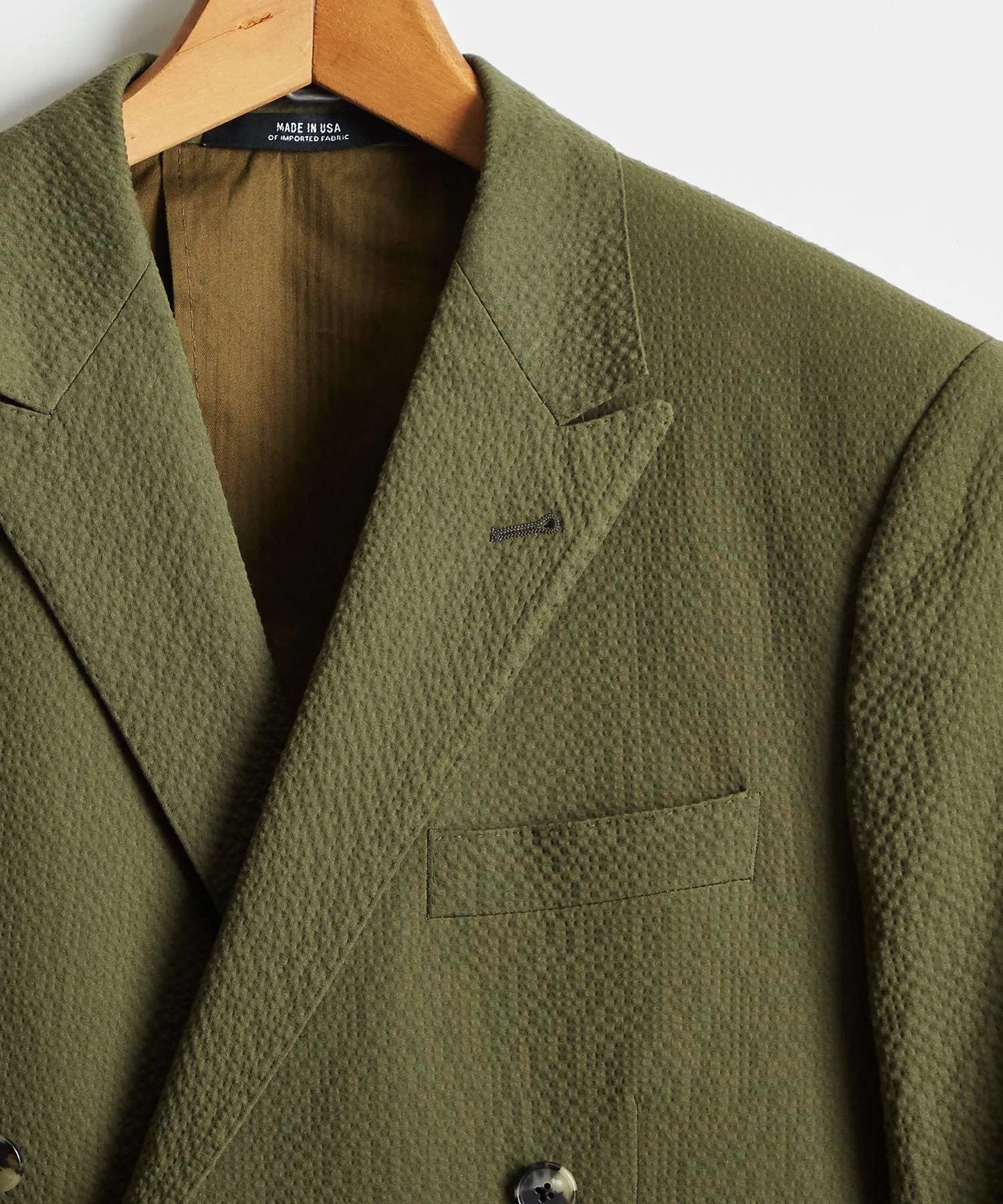 Sutton Double Breasted Seersucker Suit Jacket in Olive