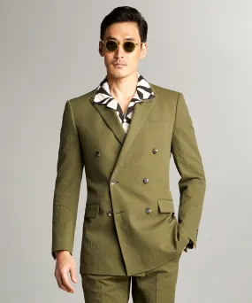 Sutton Double Breasted Seersucker Suit Jacket in Olive