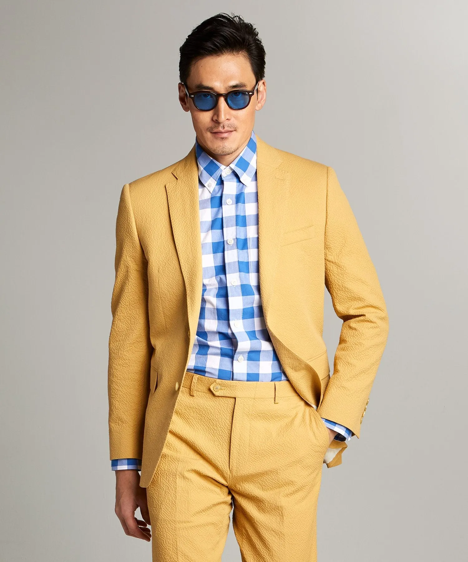 Sutton Seersucker Suit Jacket in Mustard