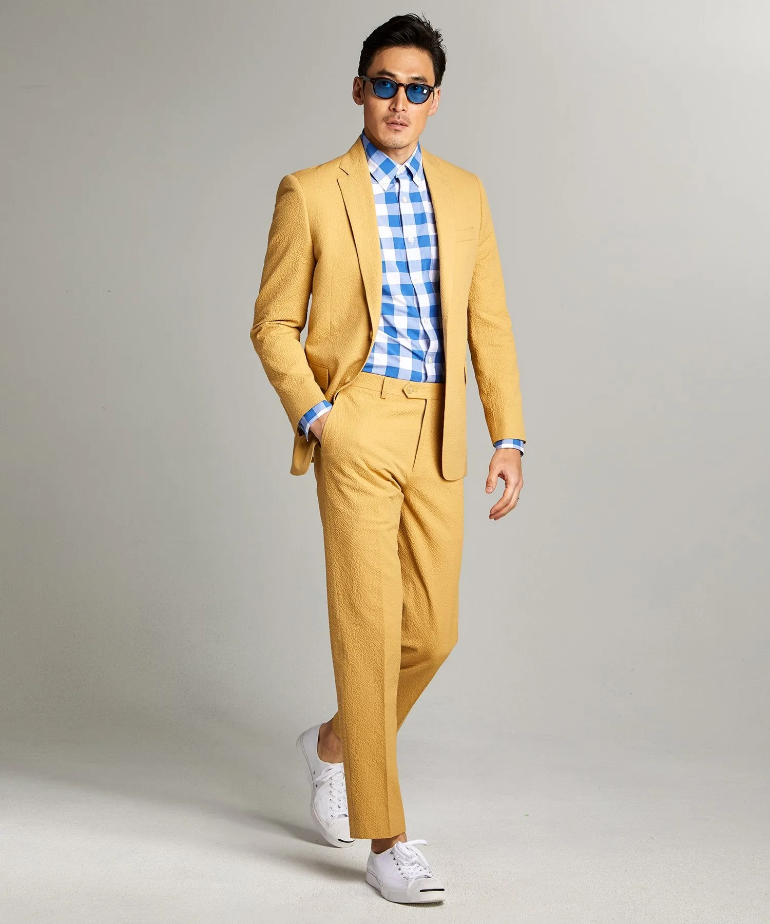 Sutton Seersucker Suit Jacket in Mustard