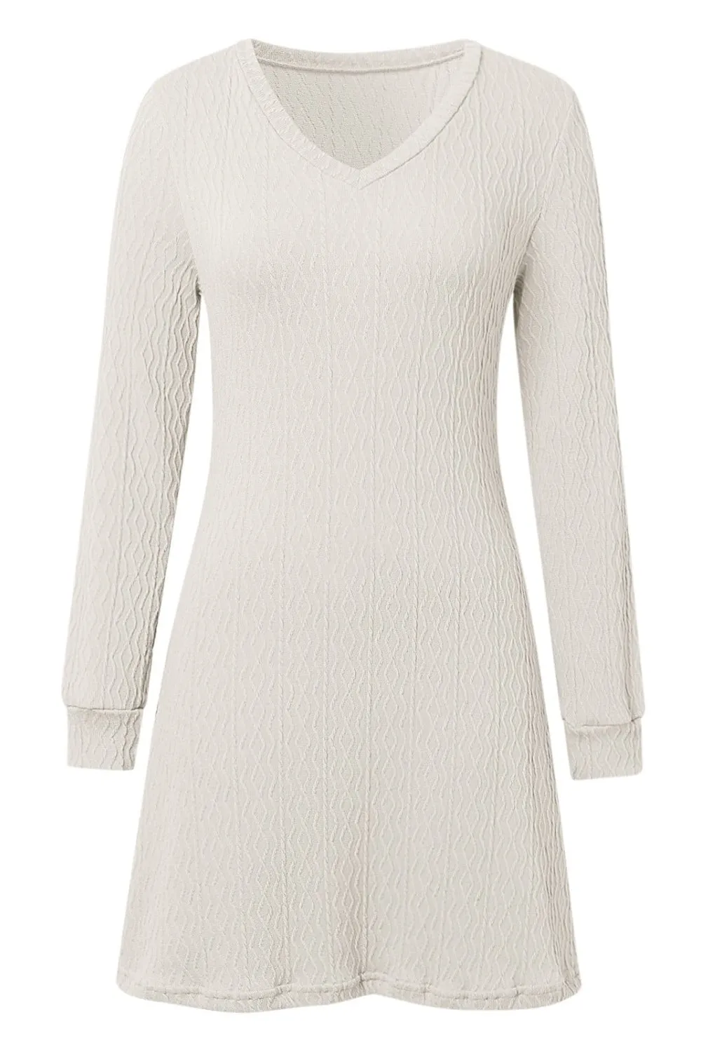 Textured V-Neck Long Sleeve Mini Dress | Winter Fashion | Winter Dresses