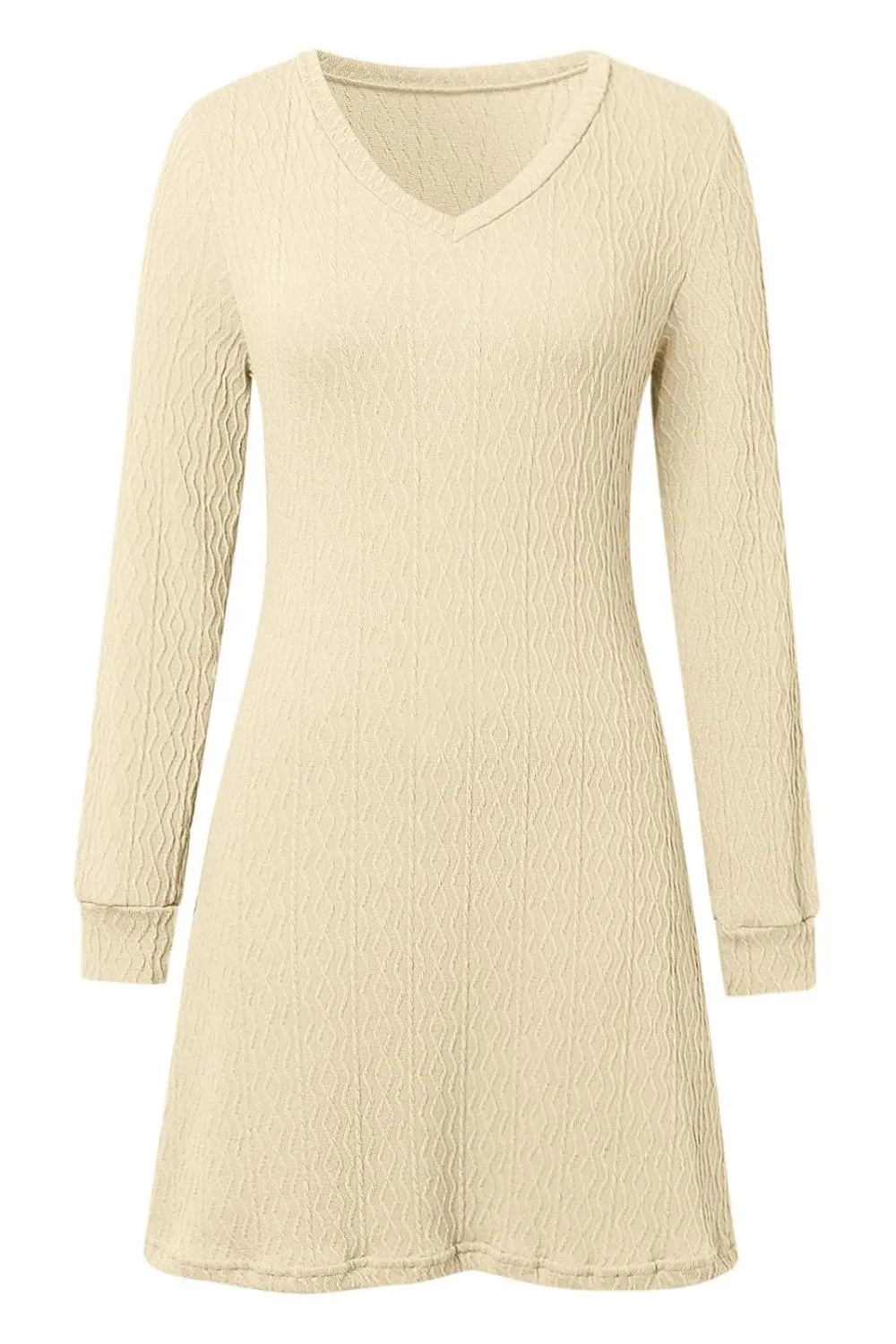 Textured V-Neck Long Sleeve Mini Dress | Winter Fashion | Winter Dresses