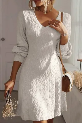 Textured V-Neck Long Sleeve Mini Dress | Winter Fashion | Winter Dresses