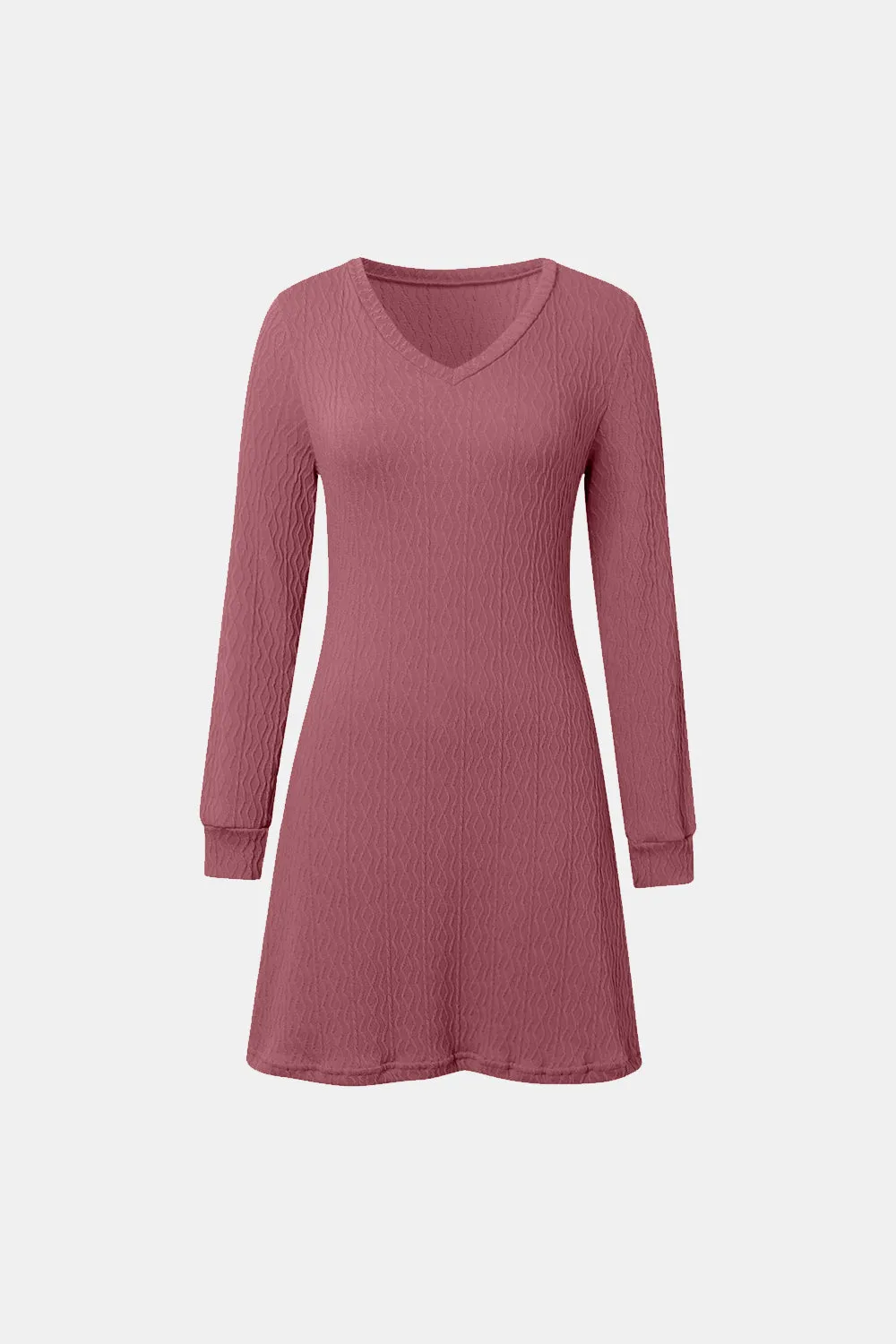 Textured V-Neck Long Sleeve Mini Dress | Winter Fashion | Winter Dresses