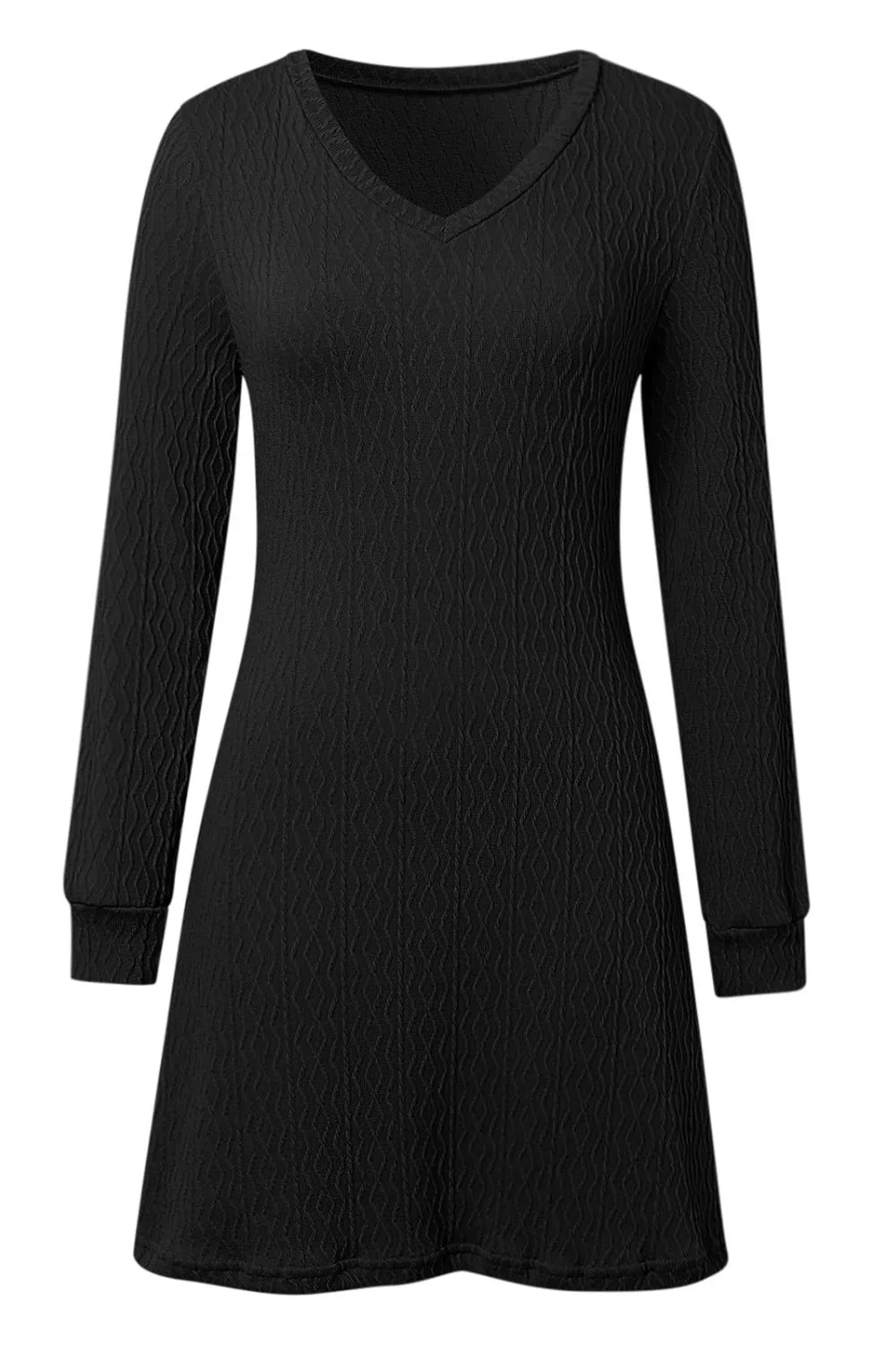 Textured V-Neck Long Sleeve Mini Dress | Winter Fashion | Winter Dresses