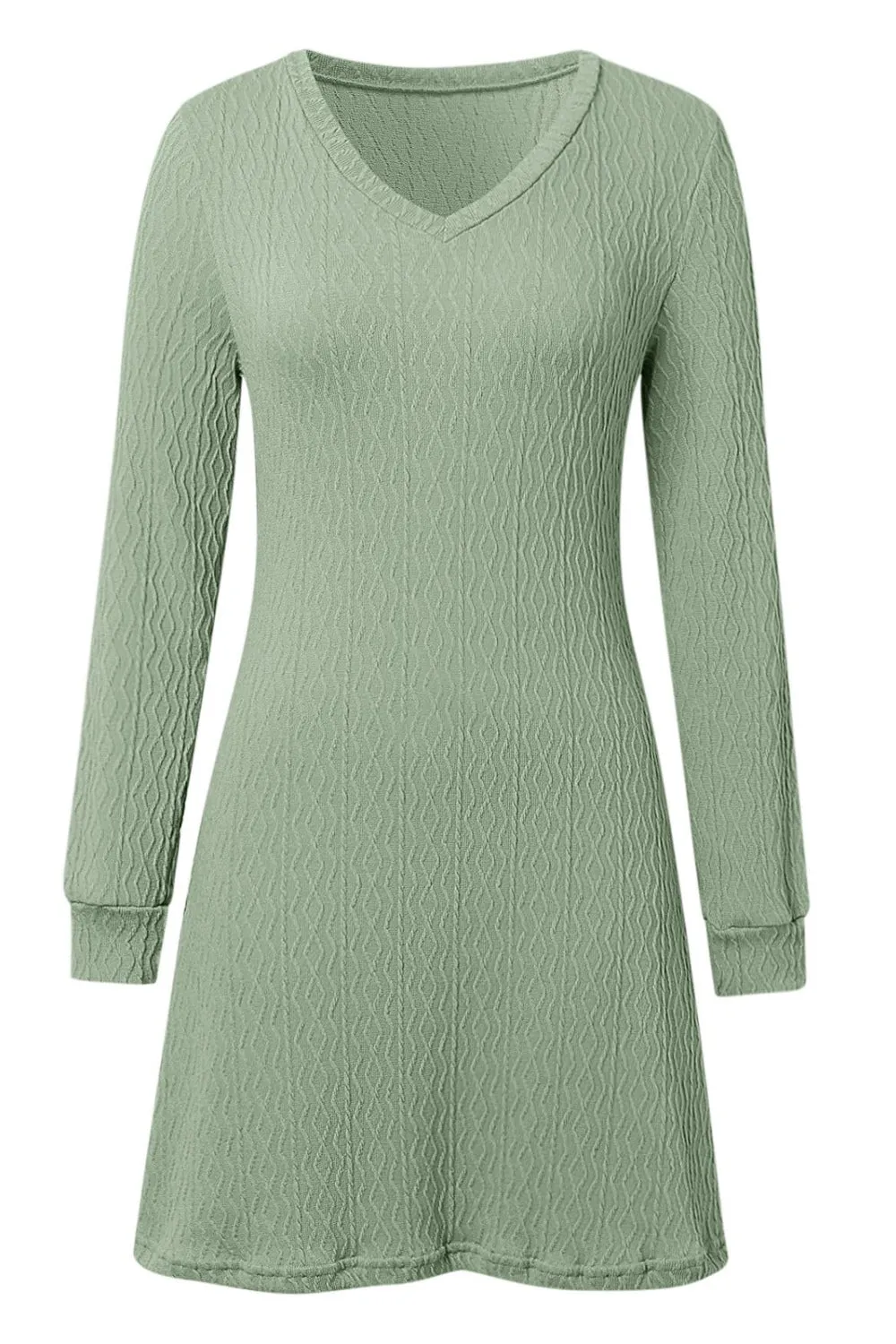 Textured V-Neck Long Sleeve Mini Dress | Winter Fashion | Winter Dresses