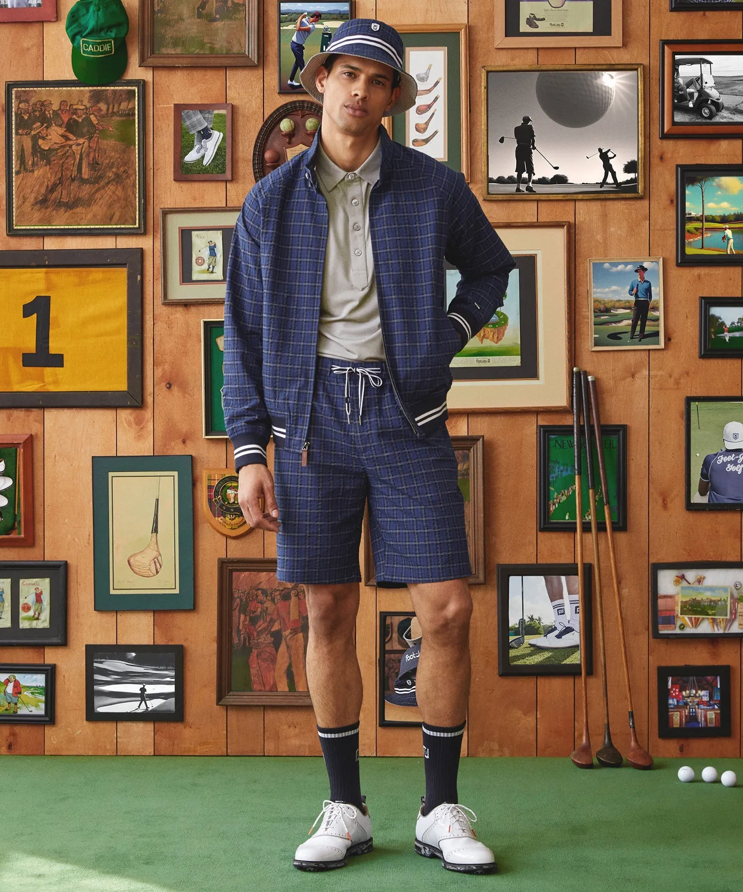 Todd Snyder x FootJoy Seersucker Plaid Traveler Short In Navy Plaid