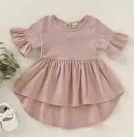 Toddler Girls Clothes Flare Sleeve Baby Girls Dresses Ruffles Children Princess Dress Solid Color Kids Dresses Summer Baby Clothing DW5698