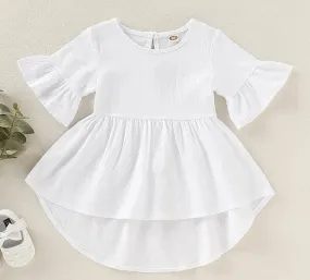 Toddler Girls Clothes Flare Sleeve Baby Girls Dresses Ruffles Children Princess Dress Solid Color Kids Dresses Summer Baby Clothing DW5698