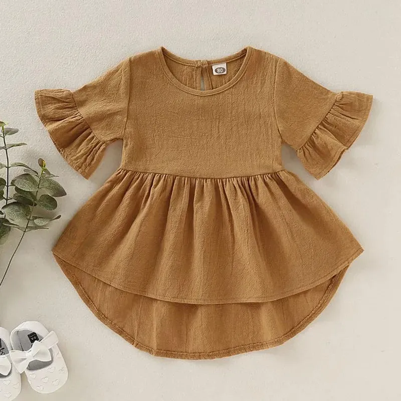 Toddler Girls Clothes Flare Sleeve Baby Girls Dresses Ruffles Children Princess Dress Solid Color Kids Dresses Summer Baby Clothing DW5698