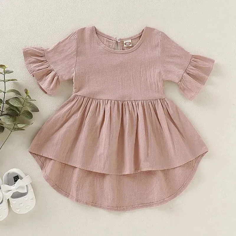 Toddler Girls Clothes Flare Sleeve Baby Girls Dresses Ruffles Children Princess Dress Solid Color Kids Dresses Summer Baby Clothing DW5698