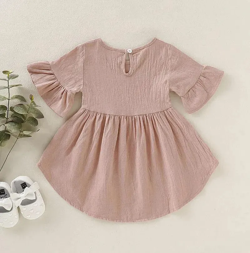 Toddler Girls Clothes Flare Sleeve Baby Girls Dresses Ruffles Children Princess Dress Solid Color Kids Dresses Summer Baby Clothing DW5698