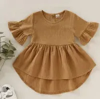 Toddler Girls Clothes Flare Sleeve Baby Girls Dresses Ruffles Children Princess Dress Solid Color Kids Dresses Summer Baby Clothing DW5698