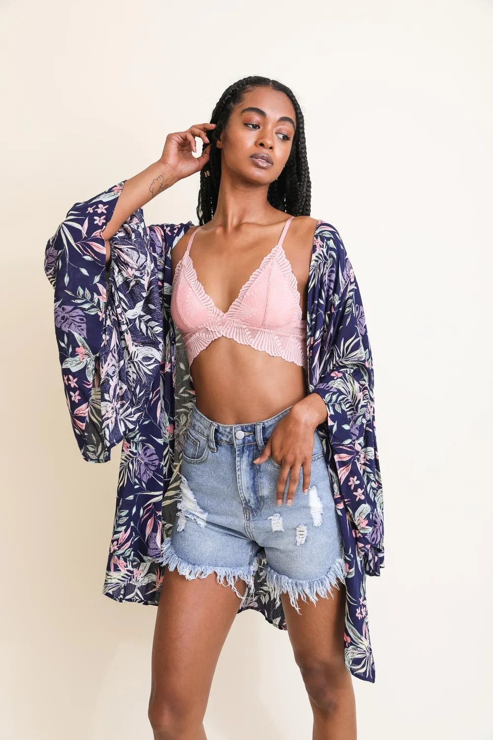 Tropical Vibe Draped Sleeve Kimono