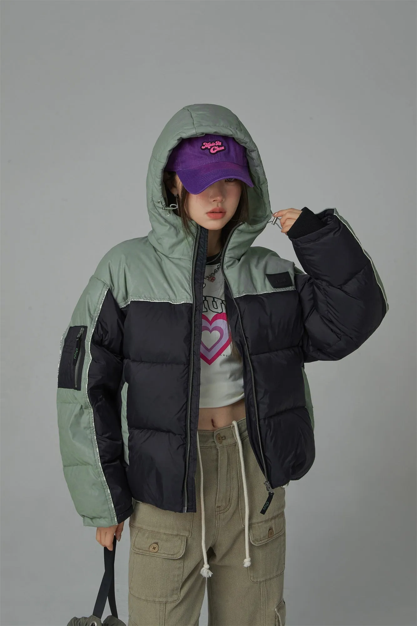 Two Tone Duck Down Puffer Coat