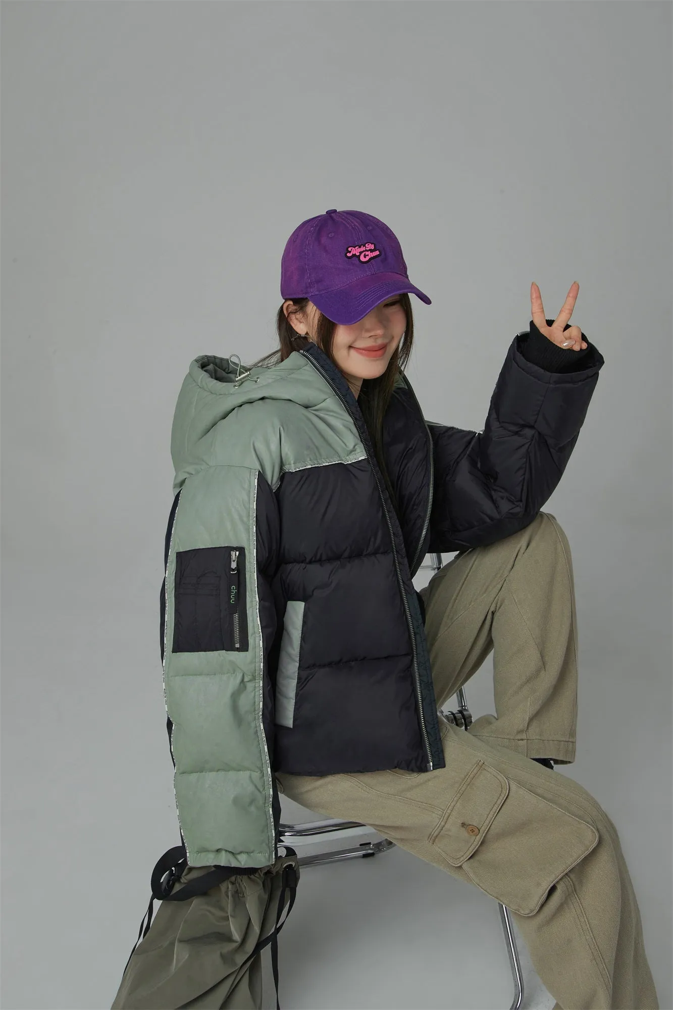 Two Tone Duck Down Puffer Coat